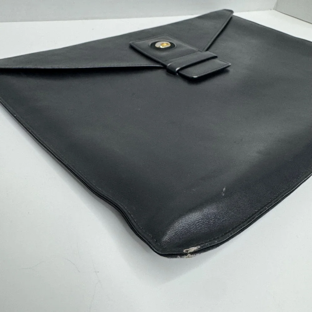 Gucci Vintage Black Leather Envelope Clutch Document Case Portfolio Italy